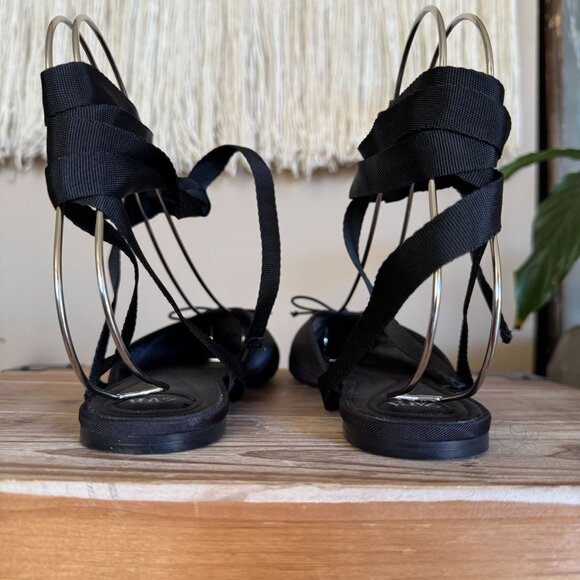 Zara Black Satin Mule Ankle Wrap Bow Detail Minimalist Ballet Flat Size 39 / 8 - Picture 11 of 15